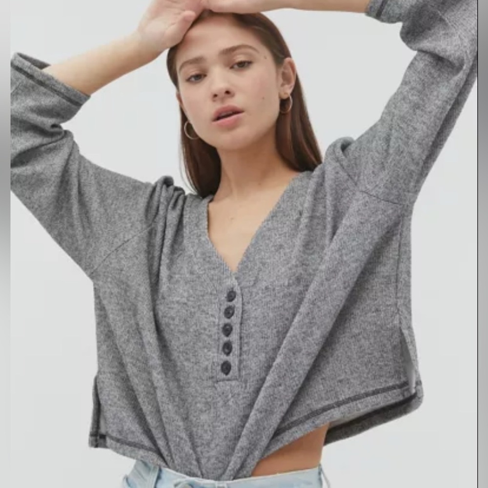 Urban Outfitters Ribbed Knit Henley Pullover Top